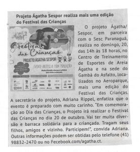 Projeto Ágatha Sespor realiza Festival das Crianças