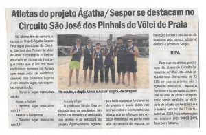 Atletas do Projeto Ágatha/Sespor se destacam no circuito de São José dos Pinhais de Volei de Praia