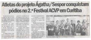 Atletas do Projeto Ágatha/Sespor conquistam pódio no Festival ACVP