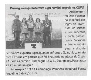 Paranaguá conquista terceiro lugar no volei de praia no Jojups