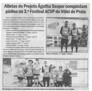 Atletas do Projeto Ágatha Sespor conquistam pódio no 3. festival ACVP