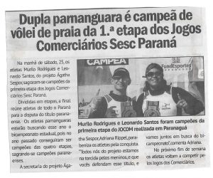 Dupla parnanguara é campeã de volei de praia da 1. etapa dos Jogos Comerciários Sesc Paraná